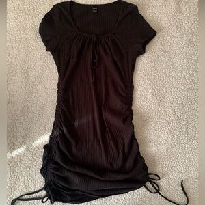 Black Ruched Drawstring Side Bodycon Dress